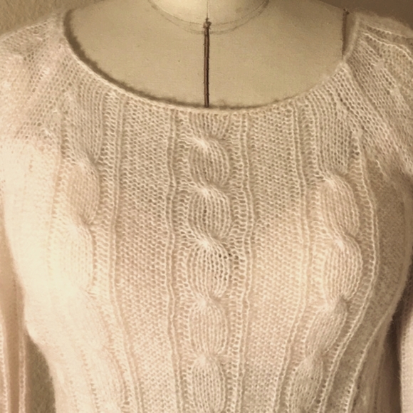 S J. CREW BARELY BLUSH WOOL & MOHAIR BLEND SEMI•SHEER DOLCE CABLE KNIT TOP - Picture 5 of 9